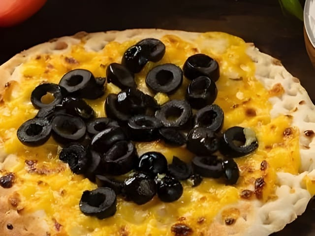 Yellow Cheese W/ Black Olives- Flat Bread.