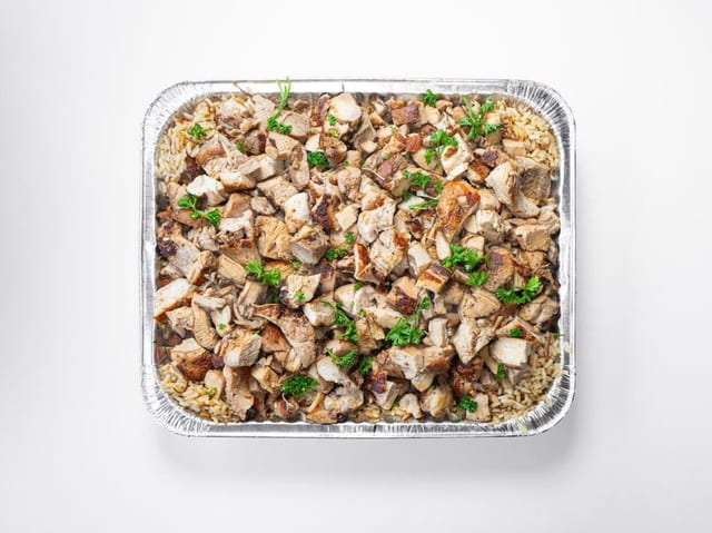 Chicken Over Rice Half Tray.