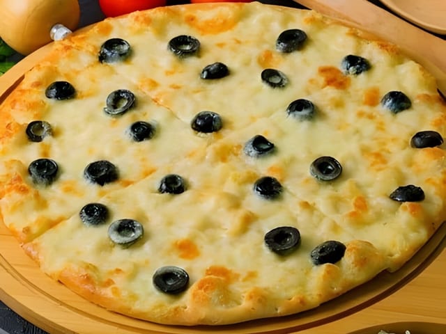 White Cheese W/ Black Olives- Flat Bread.