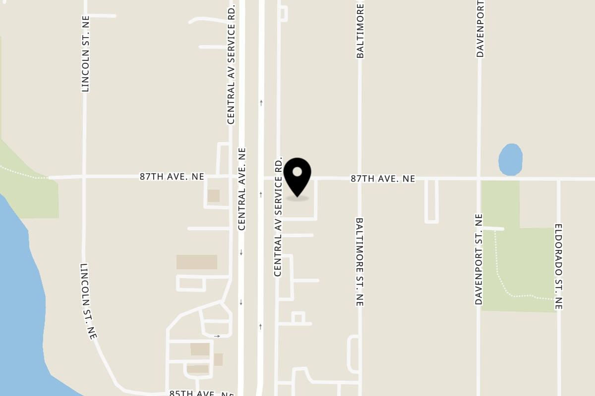 Map showing the location of Baba Saj on 8685 Central Ave NE Ste 110 in Blaine